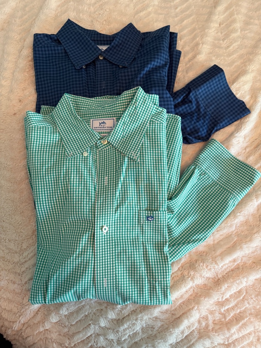 Southern Tide Men's Sea Green Gingham and Navy Paid Button-Down L/S Shirts
